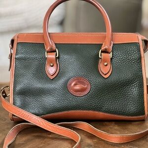 Dooney & Bourke Vintage 1990’s Satchel Purse Green & Cognac
